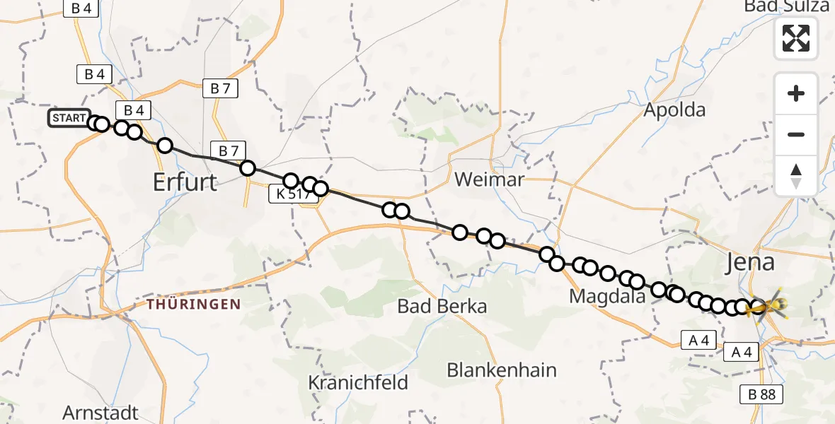 Routekaart van de vlucht: Ambulanzhubschrauber nach Lobeda Heliport