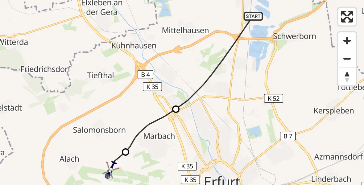 Flugroute Polizeihubschrauber Erfurt - Erfurt-Weimar Airport, 17 Februar 2026, 00:51