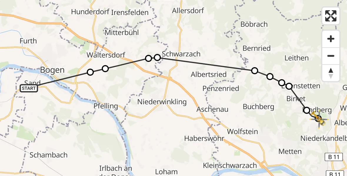 Flugroute Rettungshubschrauber Sand - Berg, 17 Februar 2026, 06:20