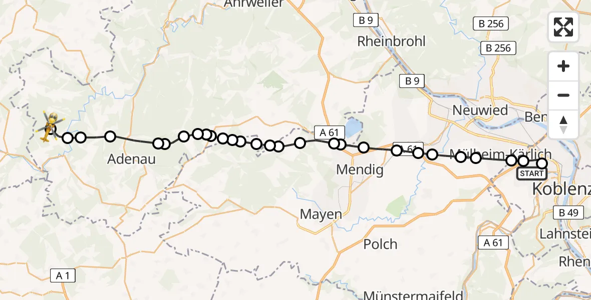 Flugroute Rettungshubschrauber Koblenz - Aremberg, 17 Februar 2026, 06:31