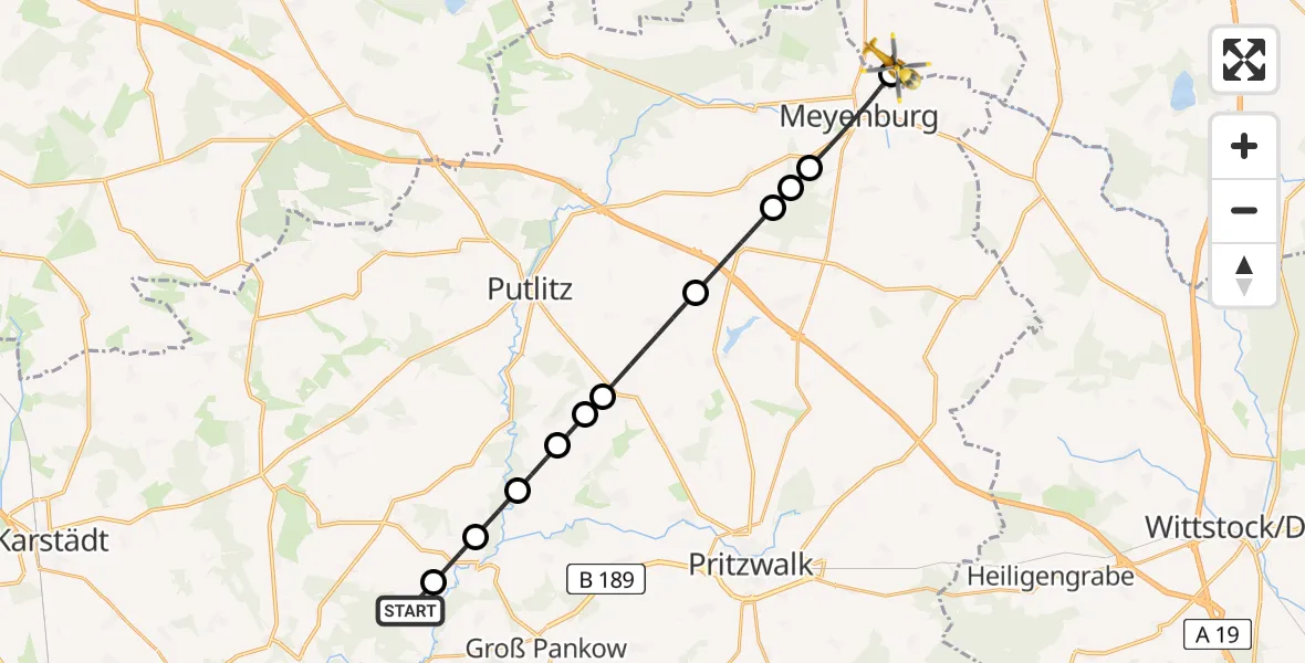 Flugroute Rettungshubschrauber Retzin - Wendisch Priborn, 17 Februar 2026, 07:08