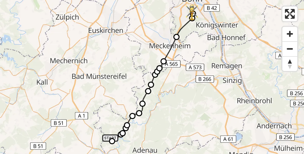 Routekaart van de vlucht: Rettungshubschrauber nach Bonn University Hospital Heliport