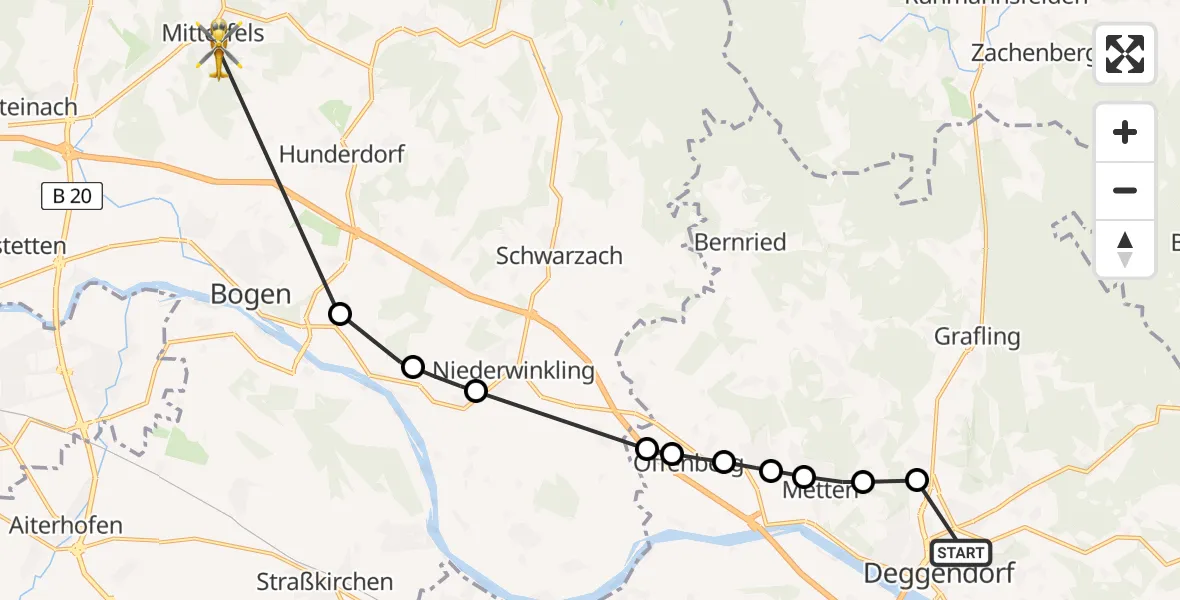 Flugroute Rettungshubschrauber Kleinfilling - Scheibelsgrub, 17 Februar 2026, 07:26