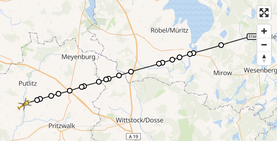 Flugroute Rettungshubschrauber Mirow - Putlitz, 17 Februar 2026, 07:45