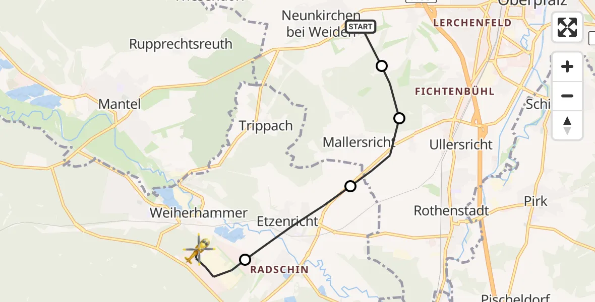 Flugroute Rettungshubschrauber Latsch - Weiherhammer, 17 Februar 2026, 07:51