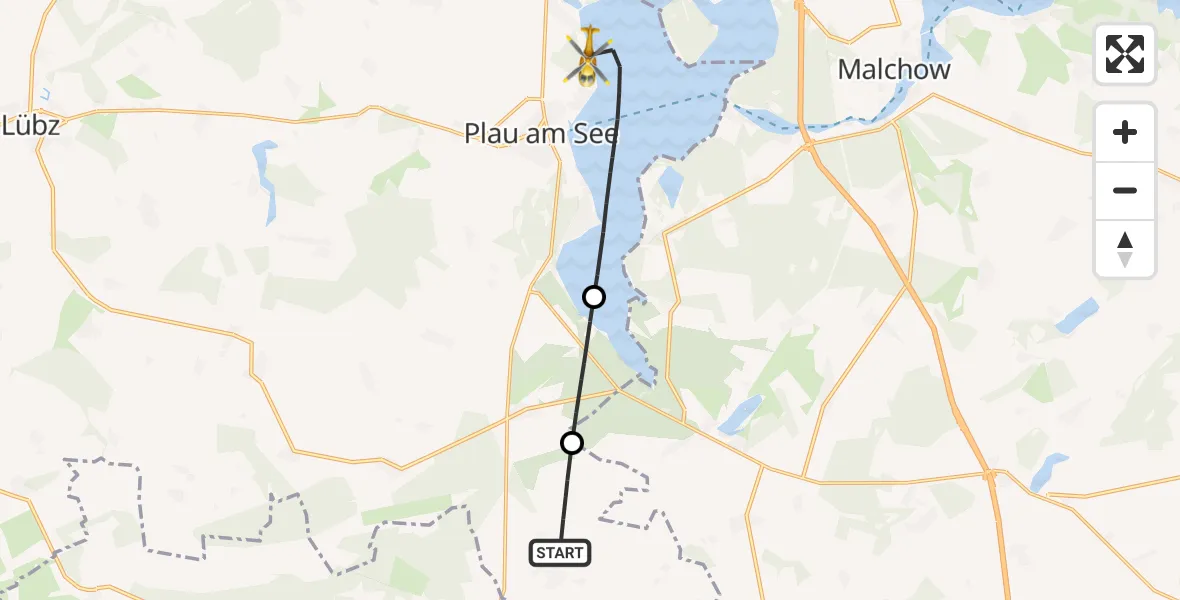 Flugroute Rettungshubschrauber Wendisch Priborn - Plau am See, 17 Februar 2026, 08:06