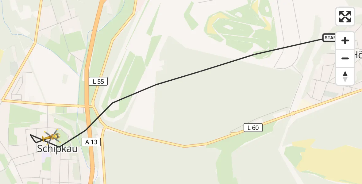 Flugroute Rettungshubschrauber Schipkau - Schipkau, 17 Februar 2026, 08:12