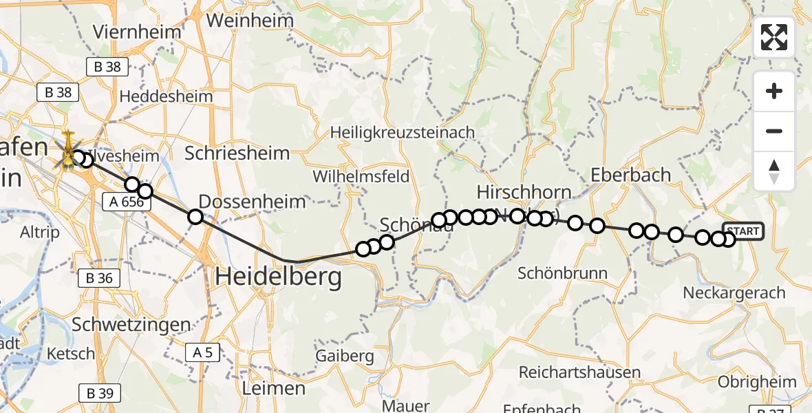 Routekaart van de vlucht: Rettungshubschrauber nach Mannheim-City Airport