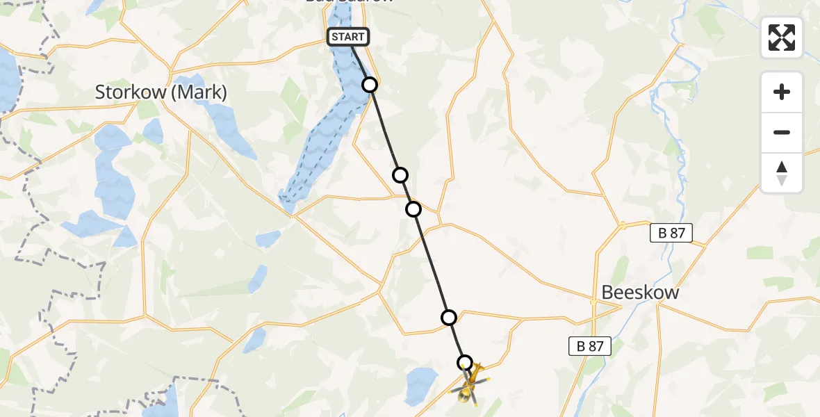 Flugroute Rettungshubschrauber Pieskow - Giesensdorf, 17 Februar 2026, 08:31