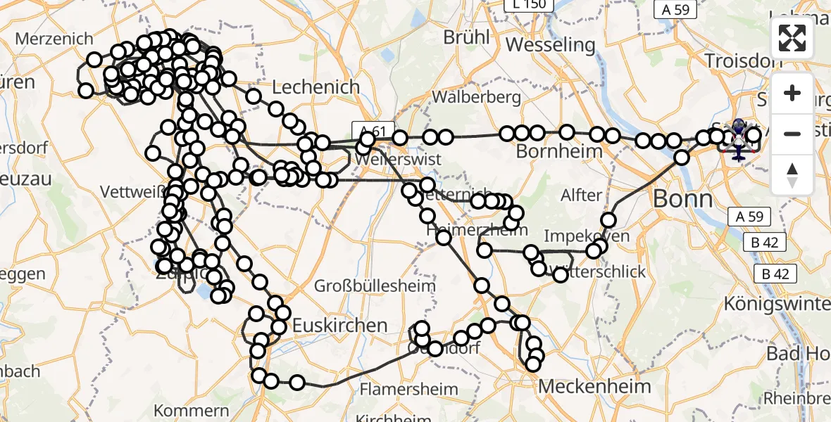 Flugroute Polizeihubschrauber Sankt Augustin - Sankt Augustin, 17 Februar 2026, 08:37
