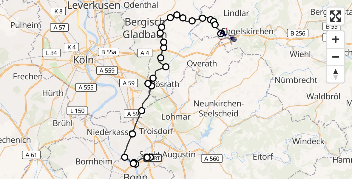 Flugroute Polizeihubschrauber Sankt Augustin - Loope, 17 Februar 2026, 08:39