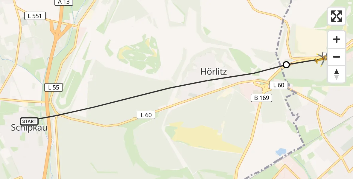 Flugroute Rettungshubschrauber Schipkau - ADAC Air Rescue Station Senftenberg Heliport, 17 Februar 2026, 08:46