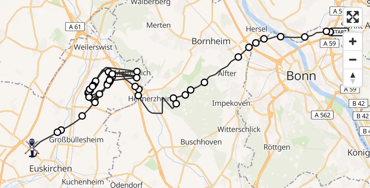 Flugroute Polizeihubschrauber Meindorf - Euskirchen, 17 Februar 2026, 08:46