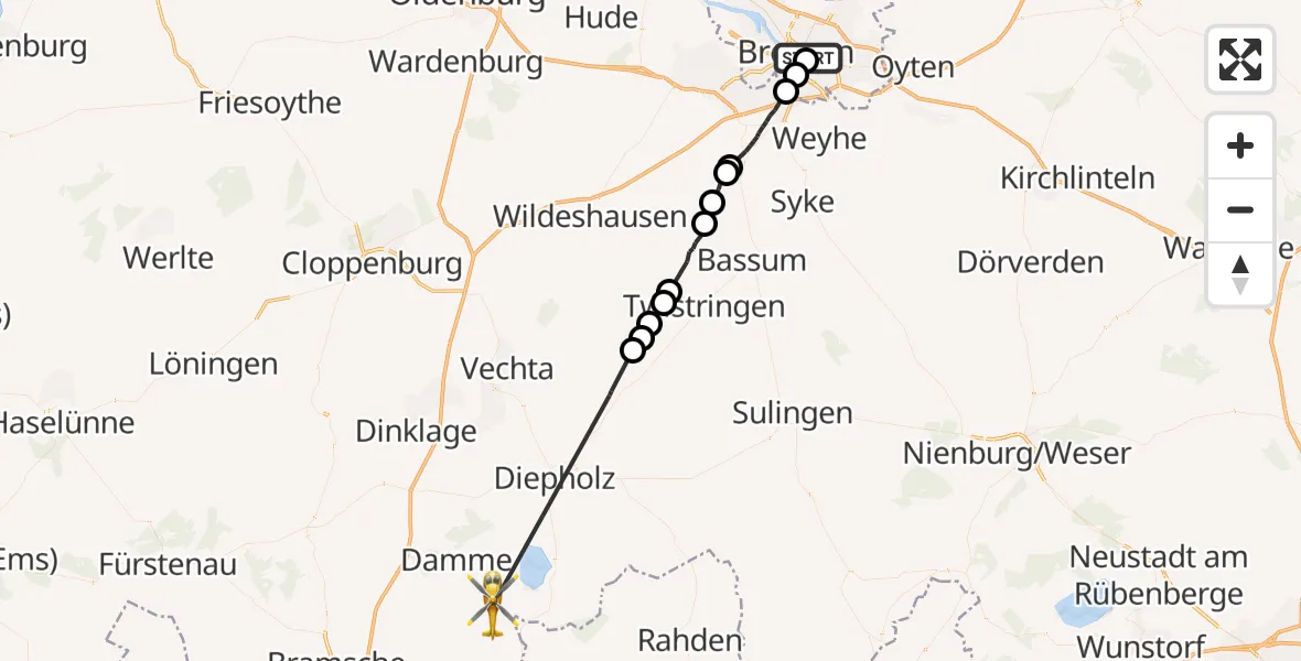 Flugroute Rettungshubschrauber Bremen-Ost - Hunteburg, 17 Februar 2026, 08:54
