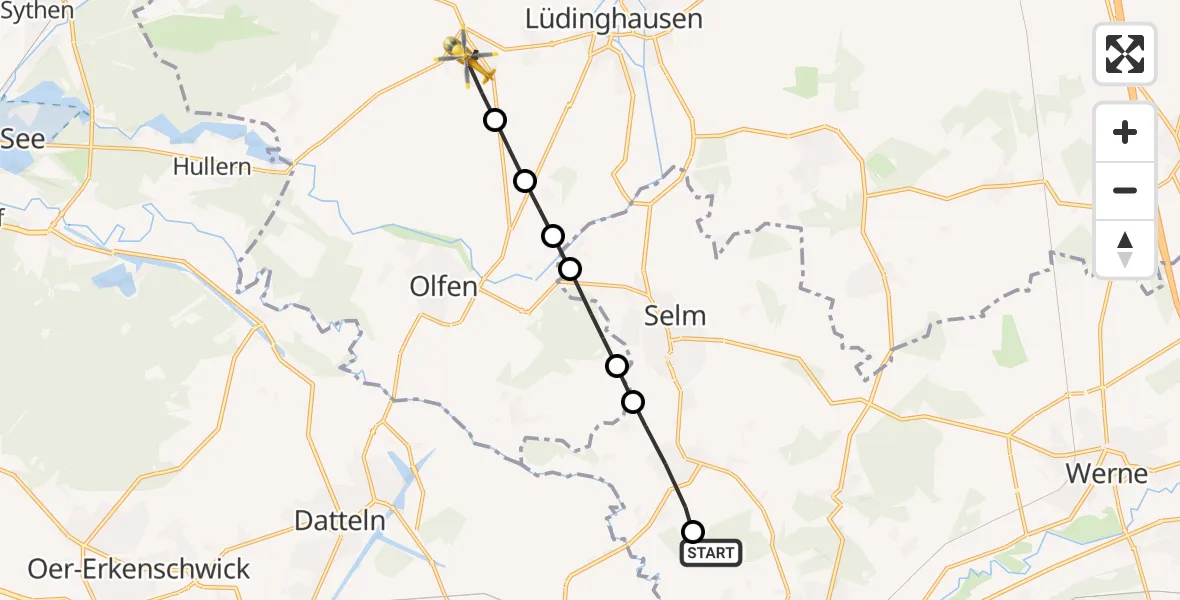 Flugroute Rettungshubschrauber Lünen - Seppenrade, 17 Februar 2026, 09:14
