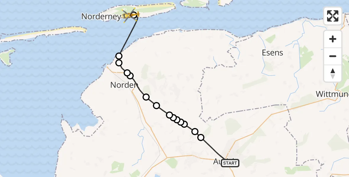 Flugroute Ambulanzhubschrauber Aurich - Norderney Airport, 17 Februar 2026, 09:15