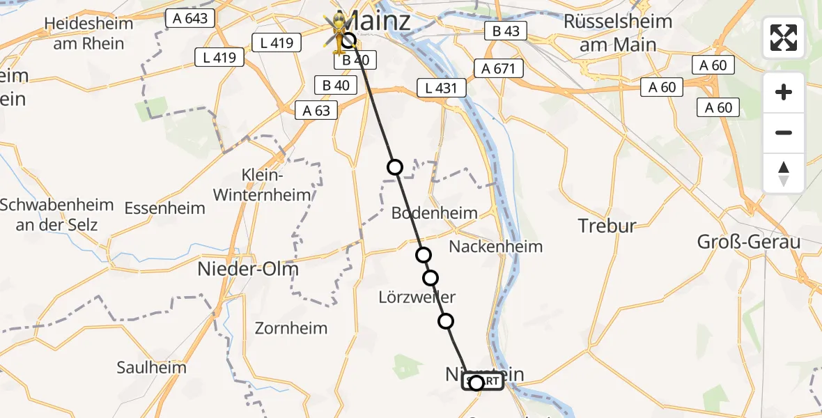 Routekaart van de vlucht: Rettungshubschrauber nach Mainz University Hospital Heliport