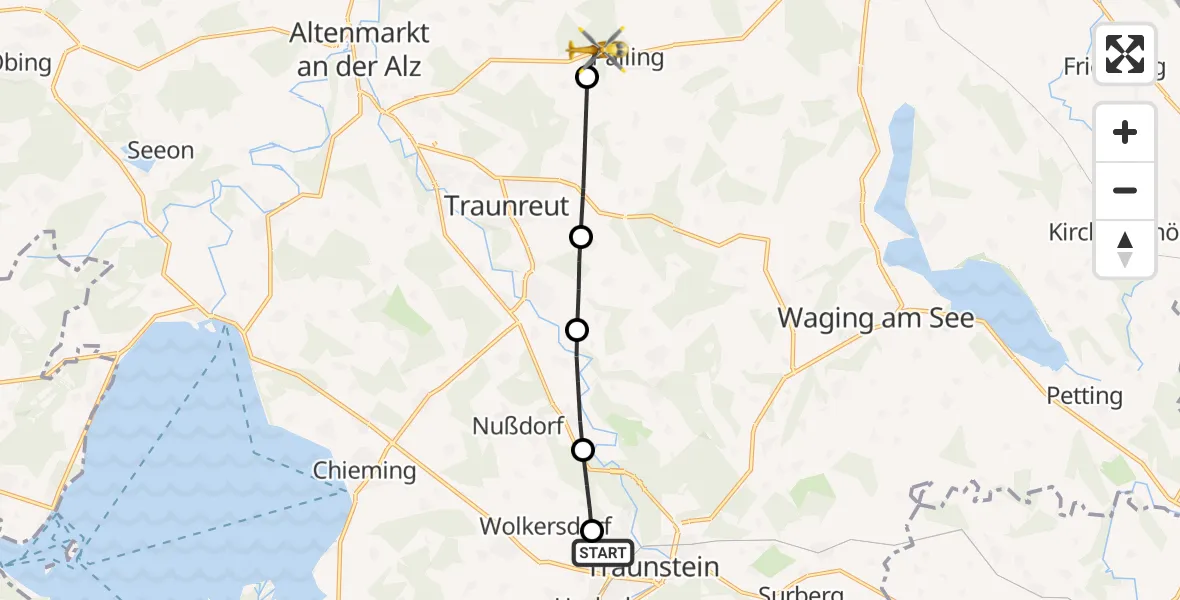 Flugroute Rettungshubschrauber Traunstein Hospital Helipad - Palling, 17 Februar 2026, 09:18