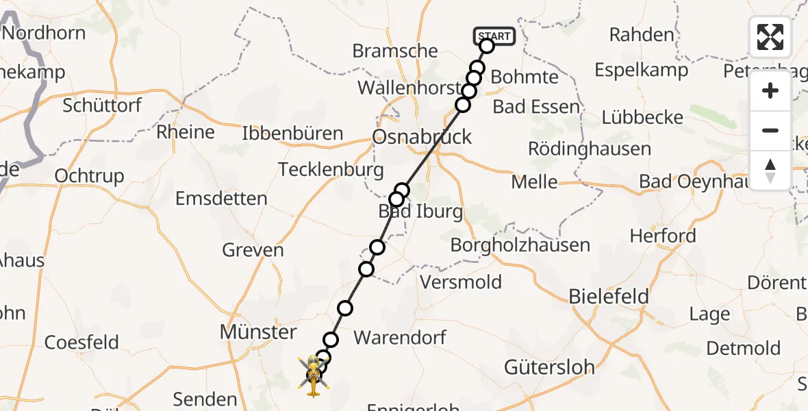 Flugroute Rettungshubschrauber Hunteburg - Sendenhorst, 17 Februar 2026, 09:19