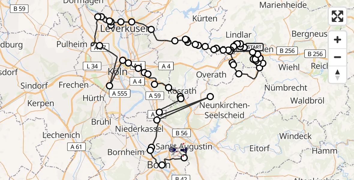 Flugroute Polizeihubschrauber Feckelsberg - Sankt Augustin, 17 Februar 2026, 09:22