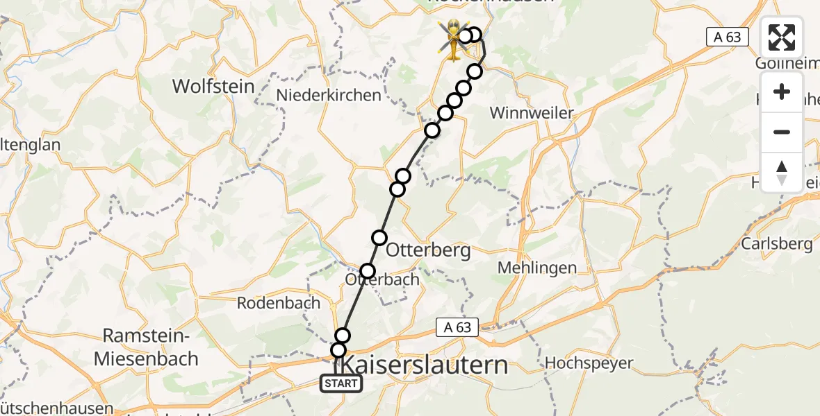 Flugroute Rettungshubschrauber Kaiserslautern - Imsweiler UL, 17 Februar 2026, 09:29