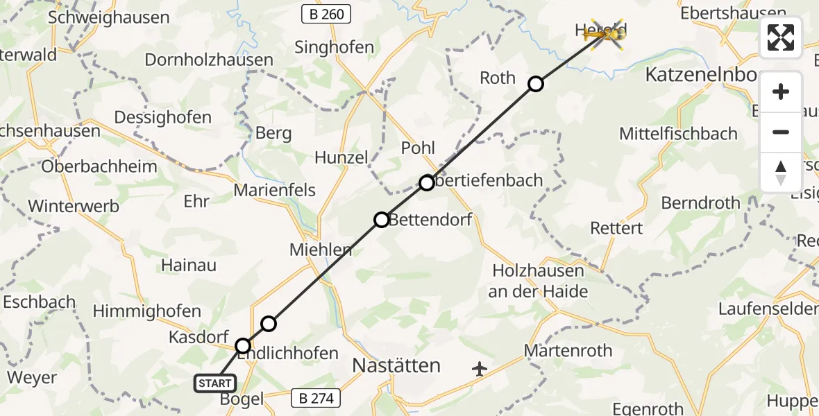 Flugroute Rettungshubschrauber Bogel - Herold, 17 Februar 2026, 09:36