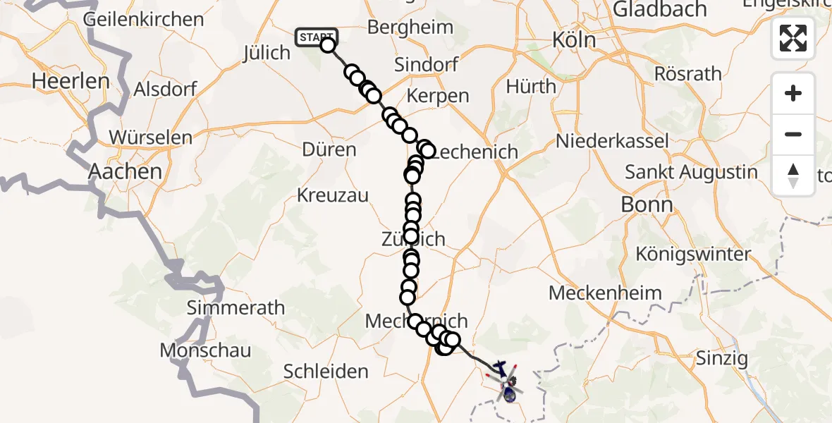 Flugroute Polizeihubschrauber Güsten - Bad Münstereifel, 17 Februar 2026, 09:40