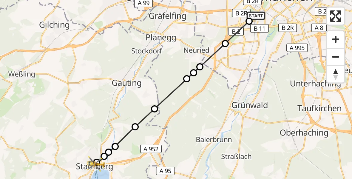 Flugroute Rettungshubschrauber München - Percha, 17 Februar 2026, 09:42