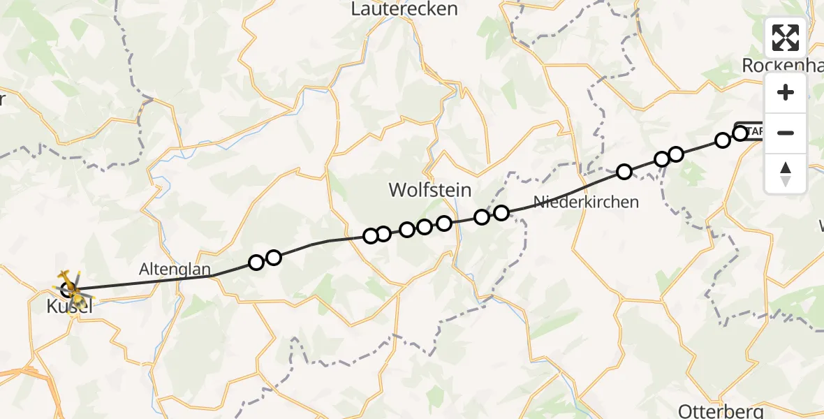 Flugroute Rettungshubschrauber Imsweiler UL - Kusel, 17 Februar 2026, 09:43