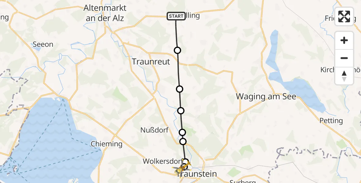 Flugroute Rettungshubschrauber Palling - Traunstein Hospital Helipad, 17 Februar 2026, 09:52