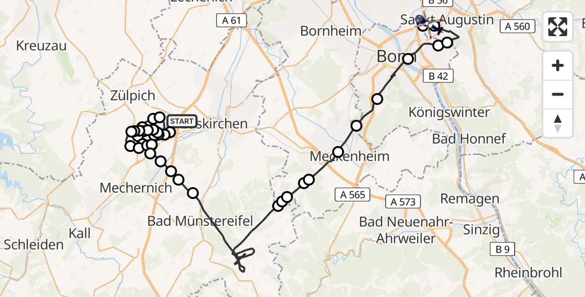 Flugroute Polizeihubschrauber Euskirchen - Bonn-Hangelar Airfield, 17 Februar 2026, 09:58