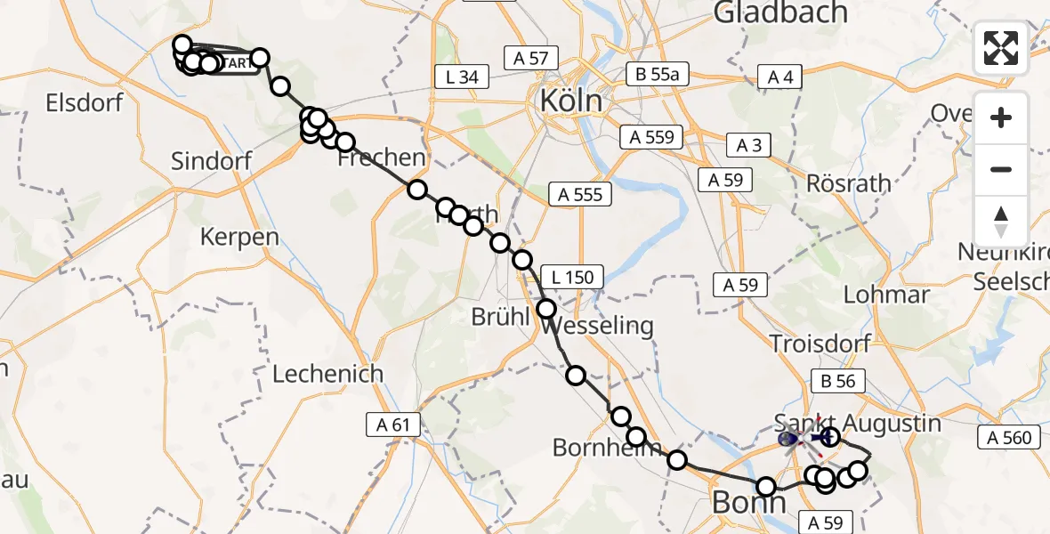 Routekaart van de vlucht: Polizeihubschrauber nach Sankt Augustin