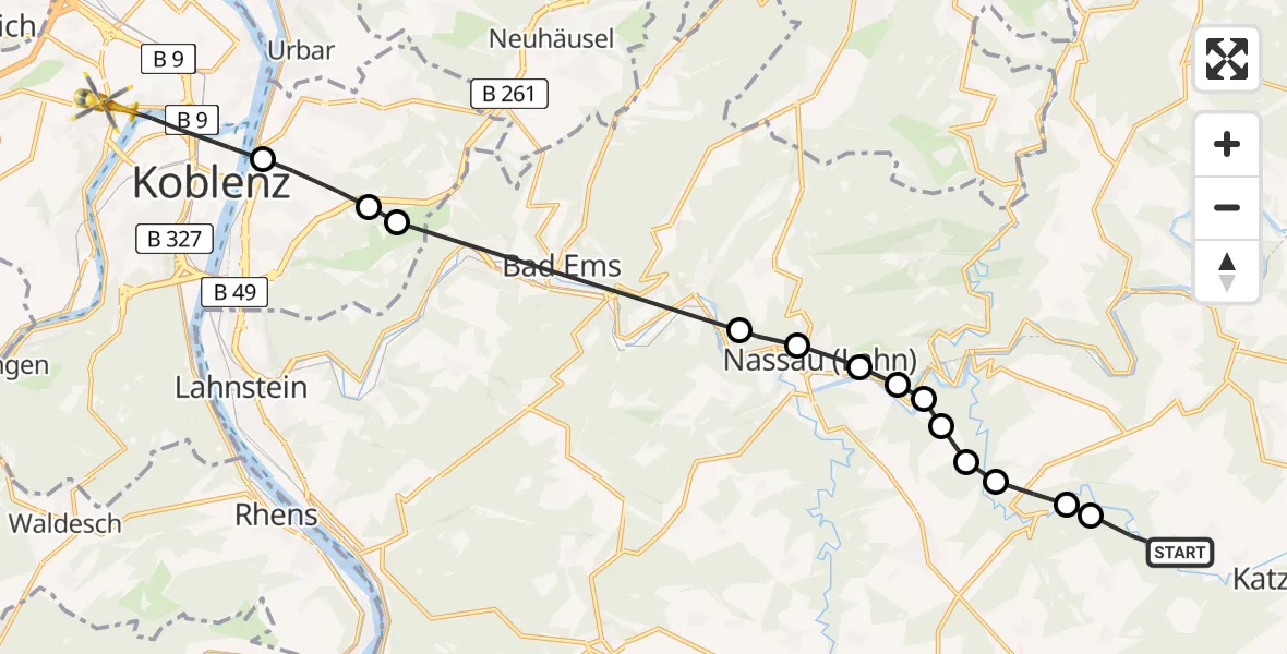 Routekaart van de vlucht: Rettungshubschrauber nach Koblenz, Rübenacher Straße