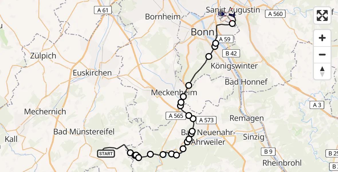 Flugroute Polizeihubschrauber Bad Münstereifel - Sankt Augustin, 17 Februar 2026, 10:17
