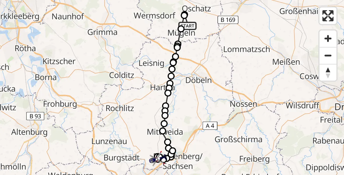Flugroute Polizeihubschrauber Mügeln - Auerswalde, 17 Februar 2026, 10:19