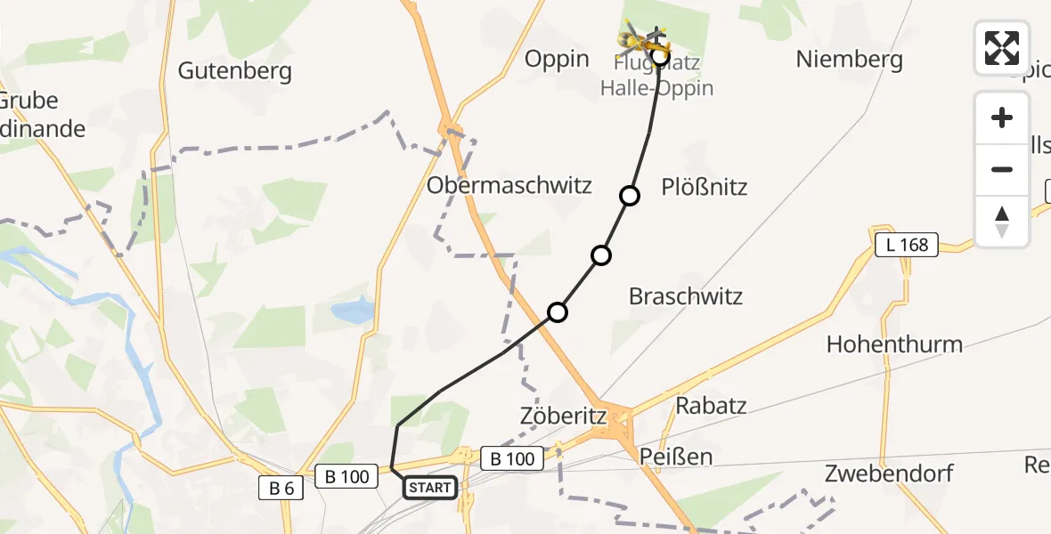 Flugroute Ambulanzhubschrauber Halle (Saale) - Halle-Oppin Airfield, 17 Februar 2026, 10:24