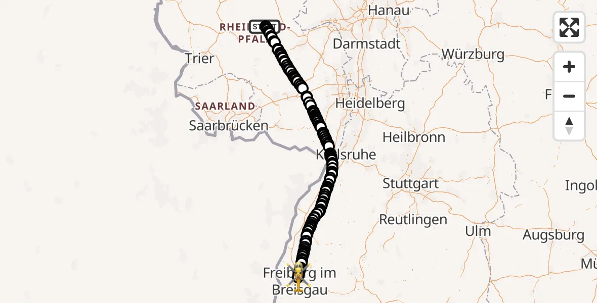 Flugroute Ambulanzhubschrauber Wüschheim - Freiburg im Breisgau Airfield, 17 Februar 2026, 10:28