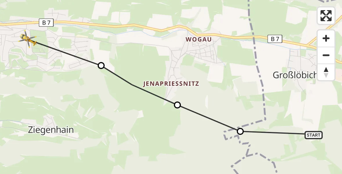 Flugroute Rettungshubschrauber Kleinlöbichau - Wenigenjena, 17 Februar 2026, 10:55