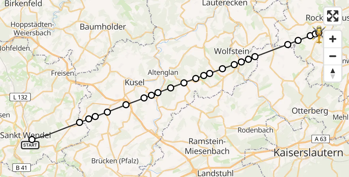 Flugroute Rettungshubschrauber Marienhaus Hospital Sankt Wendel-Ottweiler Heliport - Imsweiler UL, 17 Februar 2026, 10:56