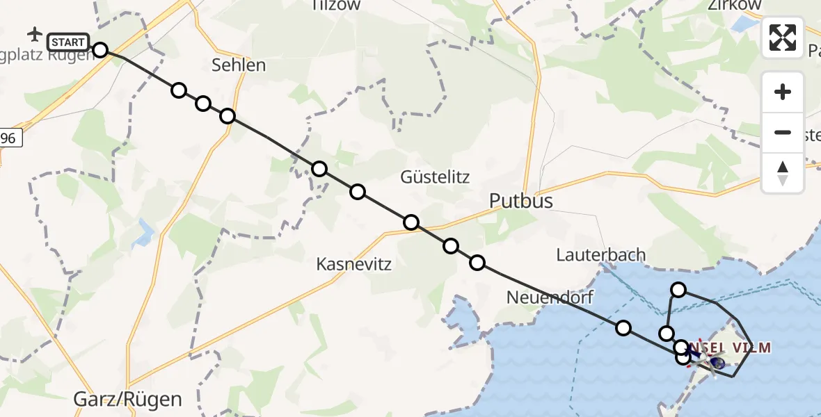 Flugroute Polizeihubschrauber Rügen Airport - Putbus, 17 Februar 2026, 10:56