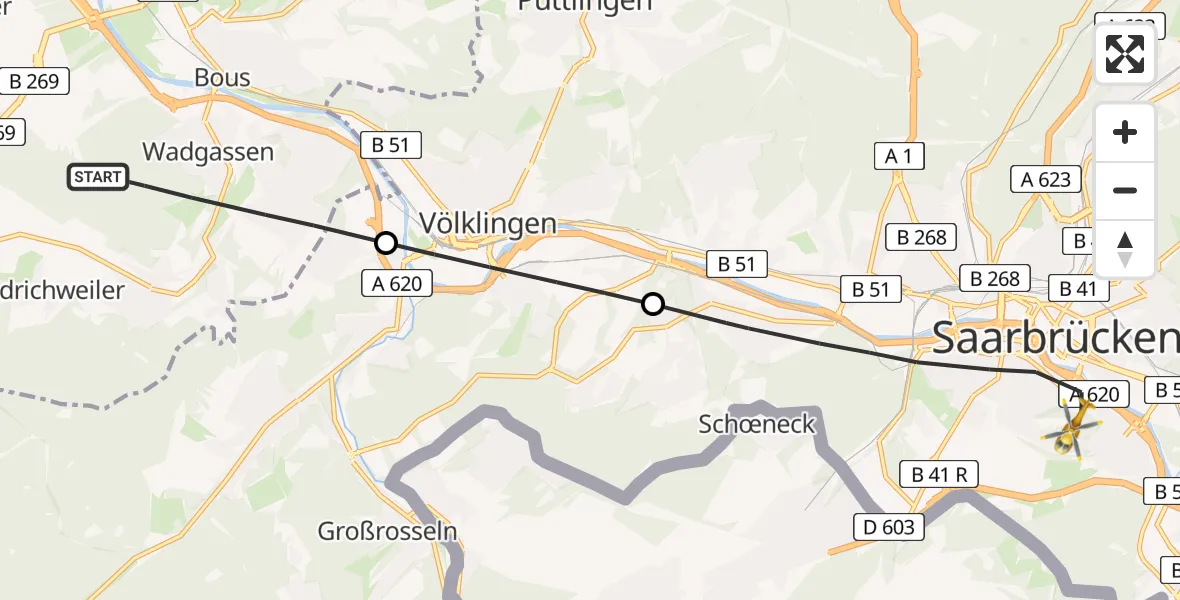 Routekaart van de vlucht: Rettungshubschrauber nach Saarbrücken, Winterberg