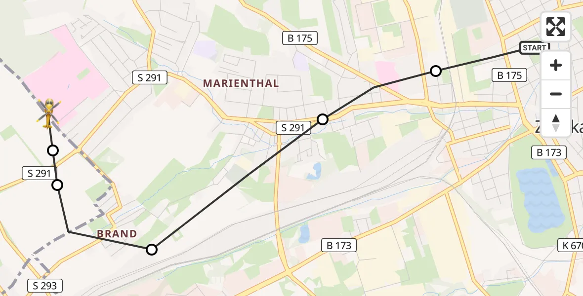 Flugroute Rettungshubschrauber Zwickau - ADAC Air Rescue Station Zwickau Heliport, 17 Februar 2026, 11:02