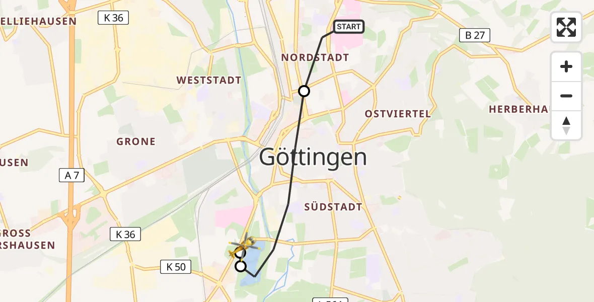 Routekaart van de vlucht: Rettungshubschrauber nach Göttingen, Rosdorfer Weg