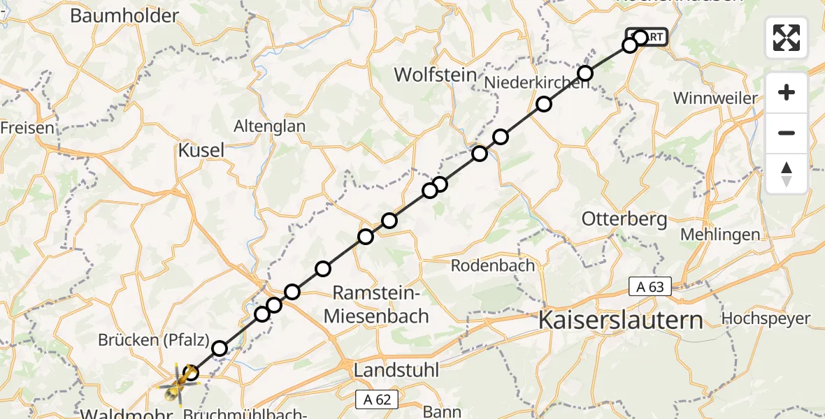 Flugroute Rettungshubschrauber Imsweiler UL - Schönenberg-Kübelberg, 17 Februar 2026, 11:15