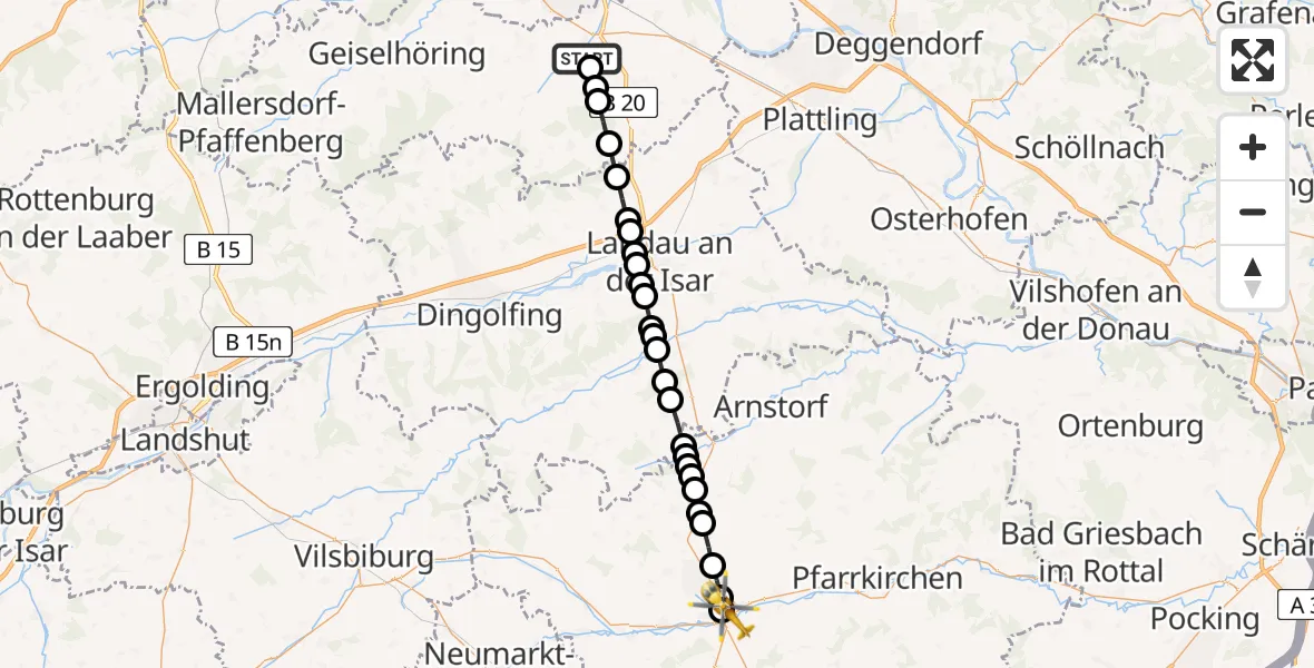 Flugroute Rettungshubschrauber Geltolfing - Eggenfelden, 17 Februar 2026, 11:20