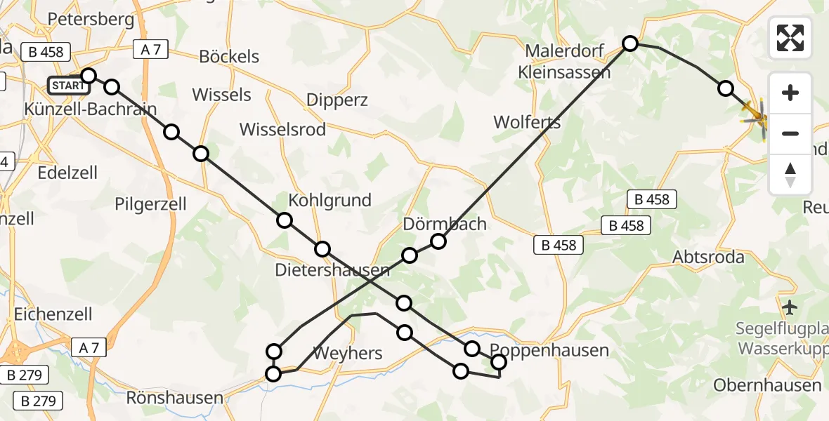 Flugroute Rettungshubschrauber Fulda Hospital Heliport - Hilders, 17 Februar 2026, 11:20