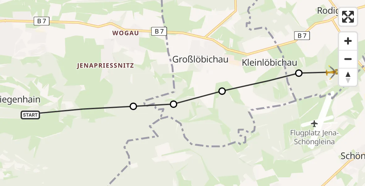 Flugroute Rettungshubschrauber Ziegenhain - Zinna, 17 Februar 2026, 11:34