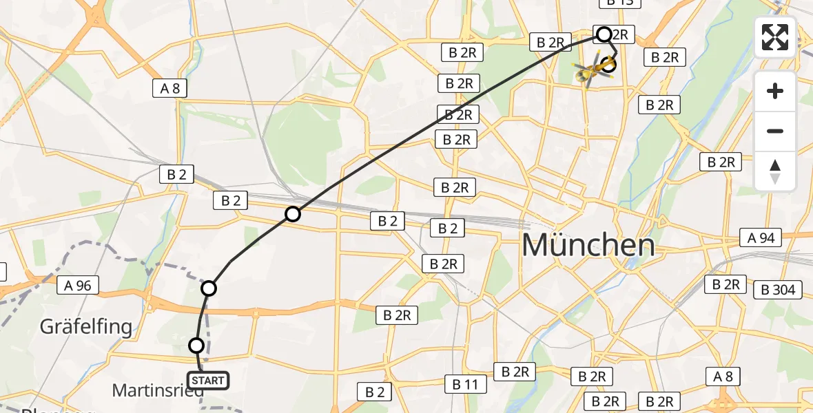 Flugroute Ambulanzhubschrauber DRF Air Rescue München Heliport - München, 17 Februar 2026, 11:37