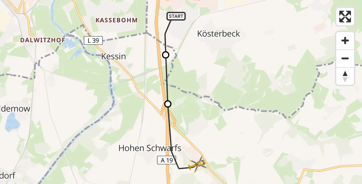 Flugroute Ambulanzhubschrauber Kösterbeck - Hohen Schwarfs, 17 Februar 2026, 11:41