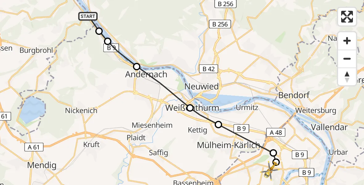 Flugroute Rettungshubschrauber Brohl - Koblenz, 17 Februar 2026, 11:45